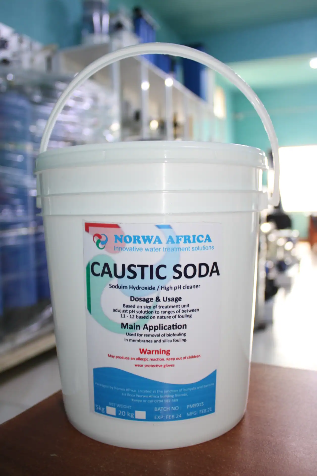 Caustic soda drums in storage